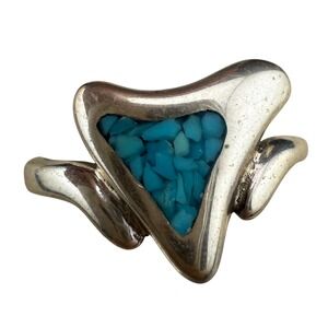 Sterling Silver Turquoise Inlay Geometric Ring Size 4.75 Signed CC